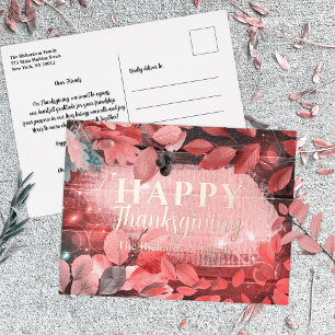 Carte Postale De Vacances En Aluminium Feuilles et baies rouges étincelants Thanksgiving