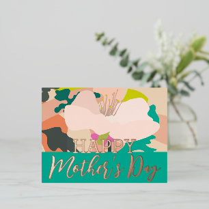 Carte Postale De Vacances En Aluminium Fleur Abstraite Joyeuse Fête des Mères Vrai Or