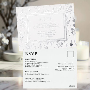 Carte Postale De Vacances En Aluminium Fleurs de carte de réponse Mariage RSVP en argent