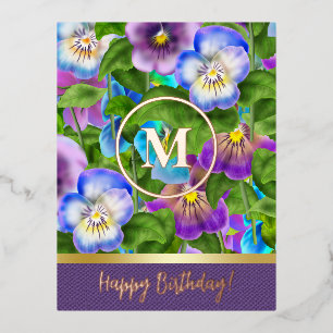 Carte Postale De Vacances En Aluminium Fleurs de Pensée Violette de Naissance en Monogram
