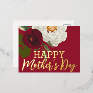 Carte Postale De Vacances En Aluminium Floral Fleurit Bonne Fête des Mères Véritable Or