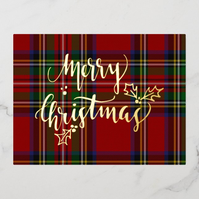 Carte Postale De Vacances En Aluminium Foil Merry Christmas Stewart Tartan (Recto)