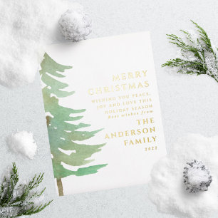Carte Postale De Vacances En Aluminium Forêt d'aquarelle Joyeux Noël