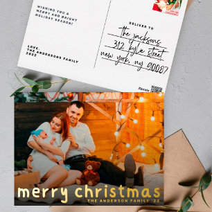 Carte Postale De Vacances En Aluminium FUN manuscrit   Joyeux Noël Gold Photo