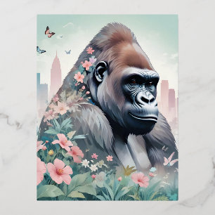 Carte Postale De Vacances En Aluminium Gorilla Vintage Animal Nature Environnement Ville 