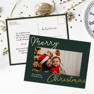 Carte Postale De Vacances En Aluminium Green Gold Script Joyeux Noël Simple Photo