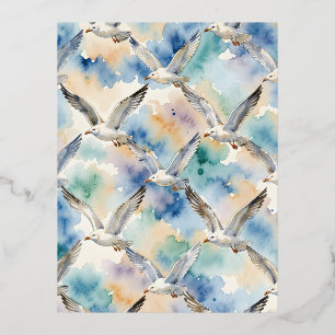 Carte Postale De Vacances En Aluminium Gulls à l'aquarelle motif sans couture Maison Côti