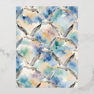 Carte Postale De Vacances En Aluminium Gulls à l'aquarelle motif sans couture Maison Côti