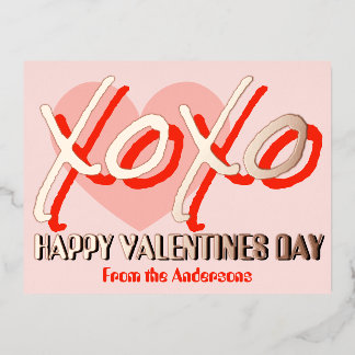Carte Postale De Vacances En Aluminium Happy Valentine’s Day XoXo modern foil pink