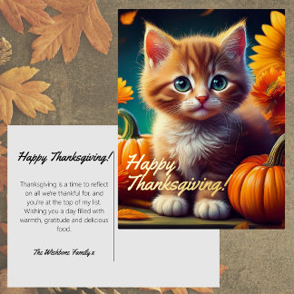 Carte Postale De Vacances En Aluminium Harvest Kitten Orange Chat Citrouille Thanksgiving