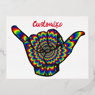 Carte Postale De Vacances En Aluminium Hawaiian Shaka Psychedelic Thunder_Cove