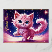 Imaginaire rose chaton fluffy bleu vif yeux art