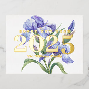 Carte Postale De Vacances En Aluminium Iris Fleur Élégante Bonne Année 2027 Or