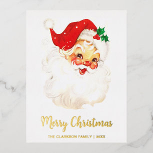 Carte Postale De Vacances En Aluminium Joli Père Noël Vintage Joyeux or de Noël