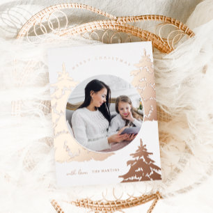 Carte Postale De Vacances En Aluminium Joli Rose Gold Noël Arbre Deux Photo Holiday