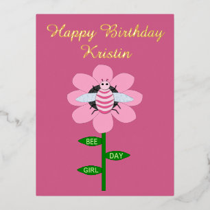 Carte Postale De Vacances En Aluminium Joyeuse Bee Day Girl rose Anniversaire Bumblebee C