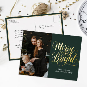 Carte Postale De Vacances En Aluminium Joyeuse et brillante Green Gold Calligraphie