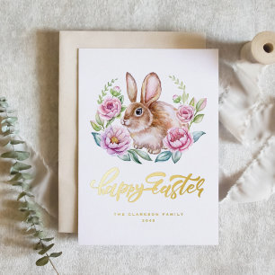 Carte Postale De Vacances En Aluminium Joyeuse fête de Pâques avec Lapin Mignon Couronne