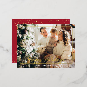 Carte Postale De Vacances En Aluminium Joyeuses fêtes, Nom photo Gold Foil Post Card
