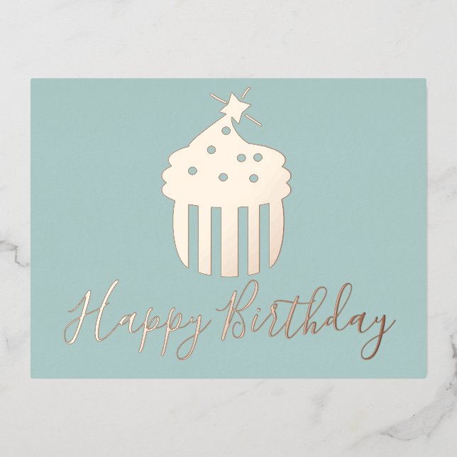 Carte Postale De Vacances En Aluminium Joyeux anniversaire Cupcake Turquoise Foil Holiday (Recto)