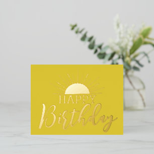 Carte Postale De Vacances En Aluminium Joyeux Anniversaire Sunshine Or Réel Jaune