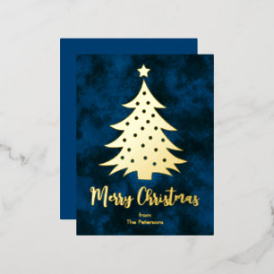 Carte Postale De Vacances En Aluminium Joyeux arbre de Noël moderne Nom personnalisé Blue