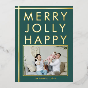 Carte Postale De Vacances En Aluminium Joyeux Jolly Happy Family Photo Christmas Green