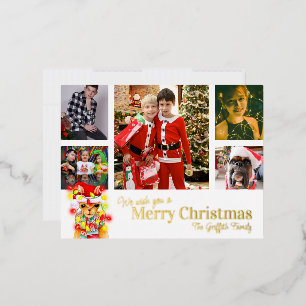 Carte Postale De Vacances En Aluminium Joyeux Noël 6 photos or blanc mignon lama