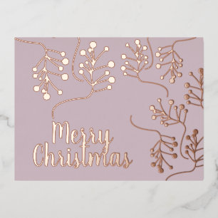 Carte Postale De Vacances En Aluminium Joyeux Noël Baie de Houx Or Pressé Rosé