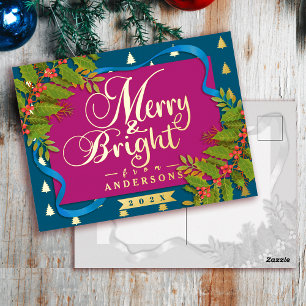 Carte Postale De Vacances En Aluminium Joyeux Noël bleu rouge