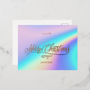 Carte Postale De Vacances En Aluminium Joyeux Noël Calligraphie Holographique