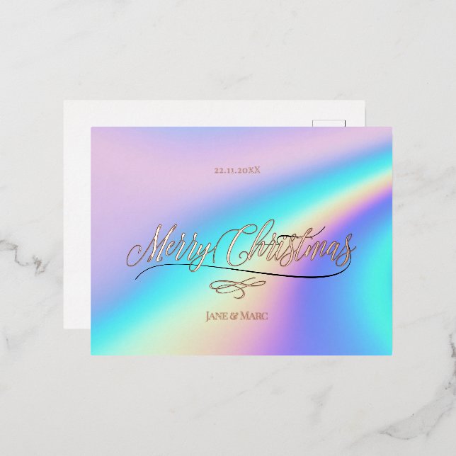 Carte Postale De Vacances En Aluminium Joyeux Noël Calligraphie Holographique (Recto/Verso)