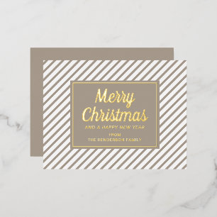 Carte Postale De Vacances En Aluminium Joyeux Noël écriture dorée élégante rayures taupe