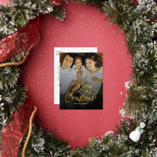 Carte Postale De Vacances En Aluminium Joyeux Noël Écriture Fantaisiste Famille Photo