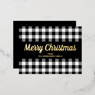 Carte Postale De Vacances En Aluminium Joyeux Noël en or noir blanc En vichy noir