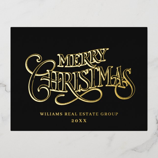 Carte Postale De Vacances En Aluminium Joyeux Noël Entreprise Salutation Gold (Recto)