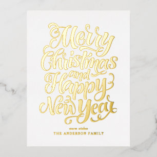 Carte Postale De Vacances En Aluminium Joyeux Noël et joyeuse calligraphie du Nouvel An
