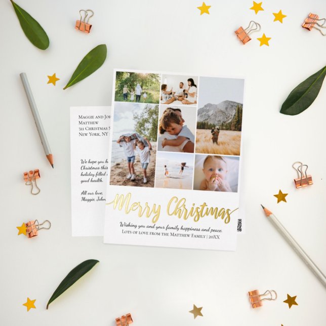 Carte Postale De Vacances En Aluminium Joyeux Noël Famille Photo Collage (Créateur téléchargé)