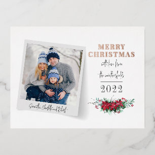 Carte Postale De Vacances En Aluminium Joyeux Noël Famille Photo Rose Gold