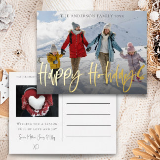 Carte Postale De Vacances En Aluminium Joyeux Noël Gold Foil & Photo