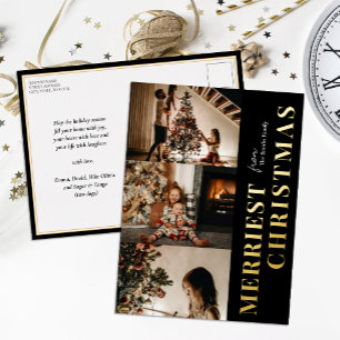 Carte Postale De Vacances En Aluminium Joyeux Noël moderne Black Gold Script photo