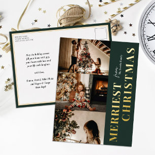 Carte Postale De Vacances En Aluminium Joyeux Noël moderne vert Gold Script photo