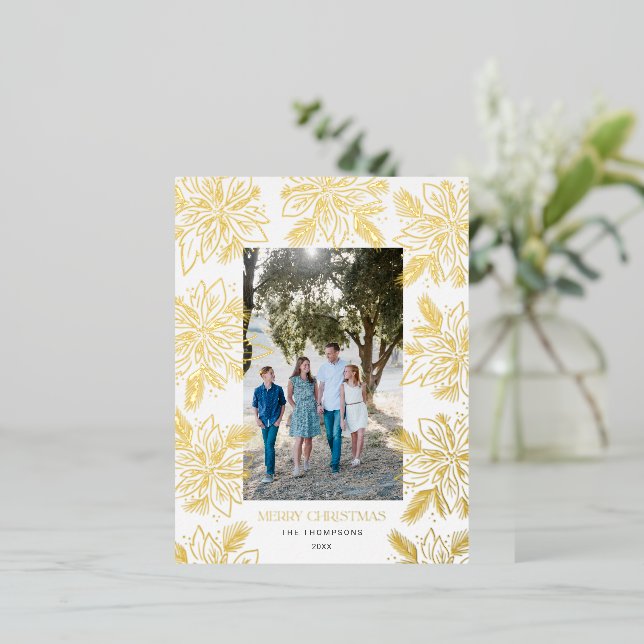 Carte Postale De Vacances En Aluminium Joyeux Noël Poinsettia Flower White (Debout devant)