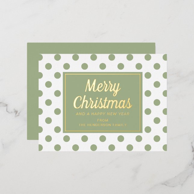 Carte Postale De Vacances En Aluminium Joyeux Noël Pois Gold Script Green (Recto/Verso)