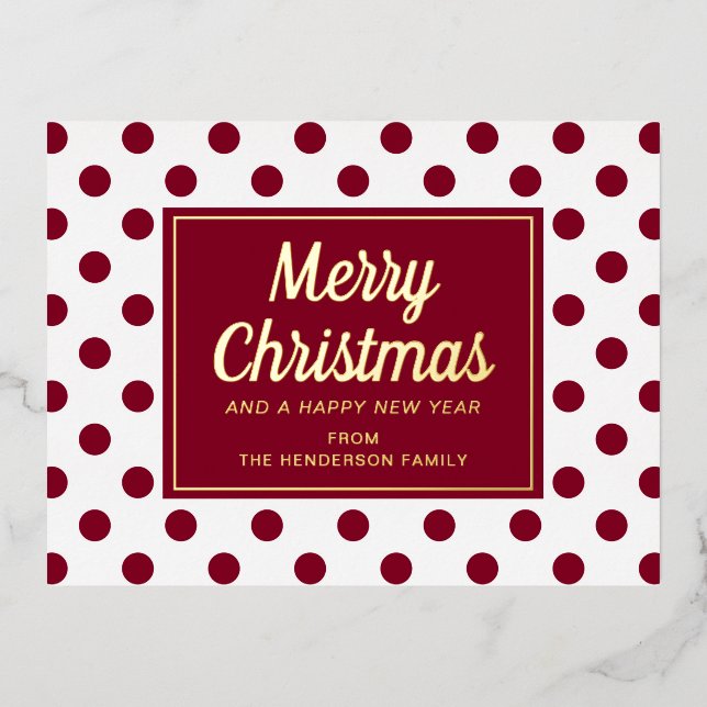 Carte Postale De Vacances En Aluminium Joyeux Noël Pois rouges Gold Script (Recto)