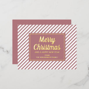 Carte Postale De Vacances En Aluminium Joyeux Noël rayures roses écriture dorée