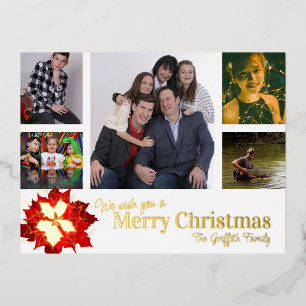 Carte Postale De Vacances En Aluminium Joyeux Noël rouge 5 photos poinsettia rouge