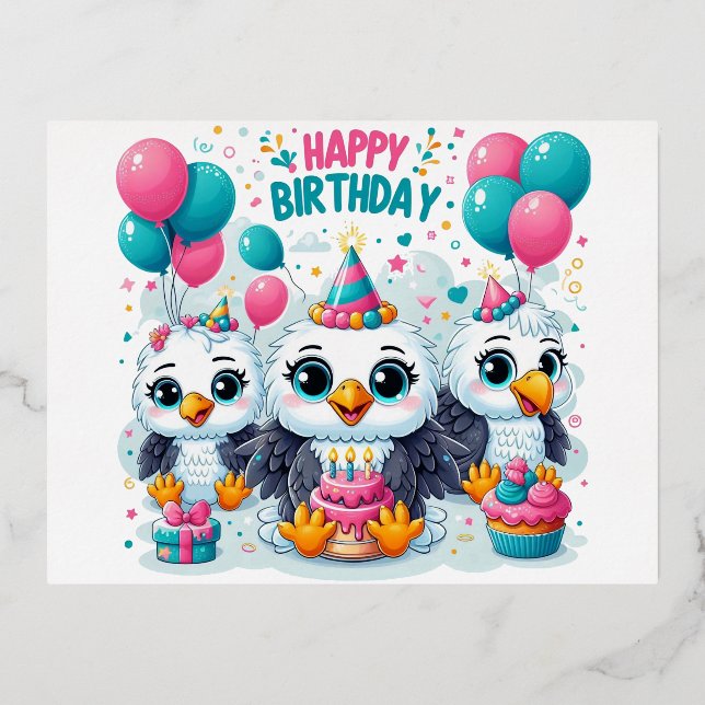 Carte Postale De Vacances En Aluminium Joyeux Oiseaux d'anniversaire (Recto)