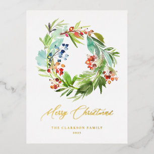 Carte Postale De Vacances En Aluminium Juniper et Holly Wreath Noël