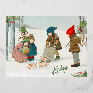Carte Postale De Vacances En Aluminium Le Bonheur de l'hiver, Vintage